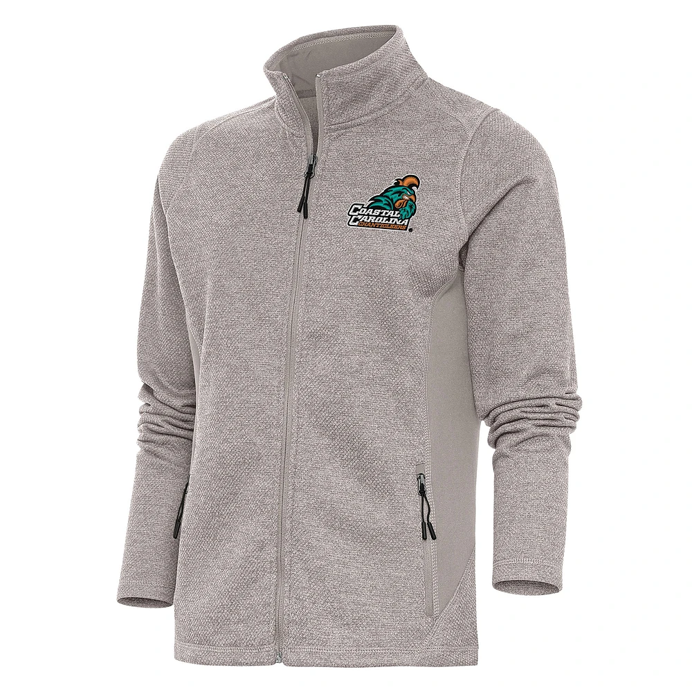 Women's Antigua Oatmeal Coastal Carolina Chanticleers Course Full-Zip Jacket