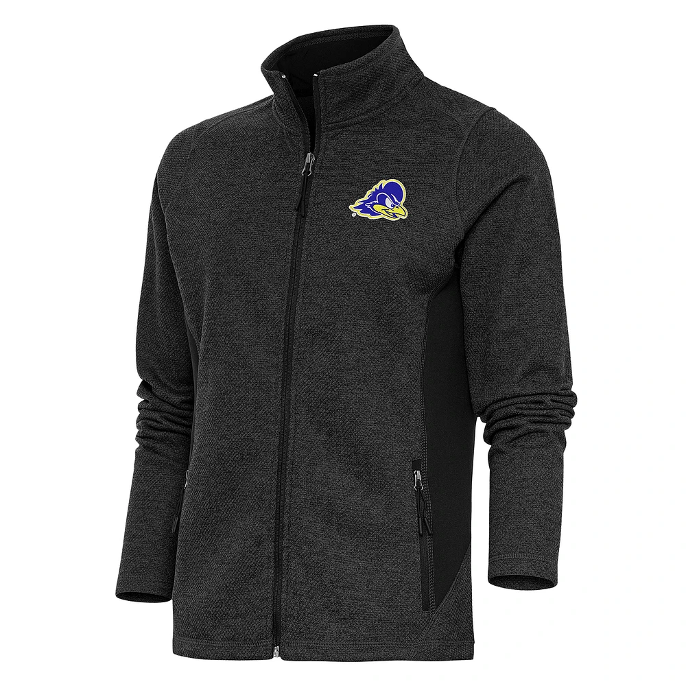 Women's Antigua Heather Black Delaware Fightin' Blue Hens Course Full-Zip Jacket