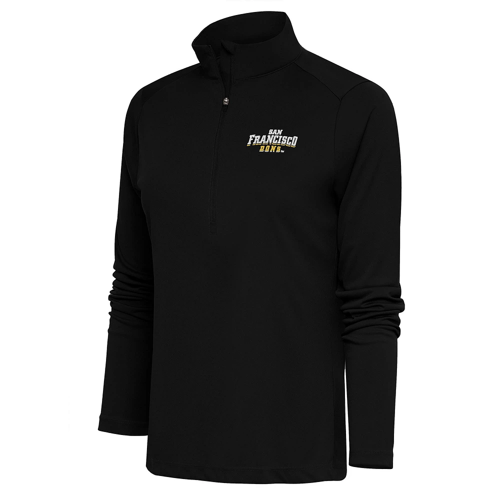 Women's Antigua Black San Francisco Dons Tribute Half-Zip Pullover Top