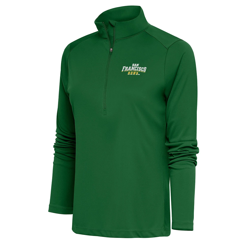 Women's Antigua Green San Francisco Dons Tribute Half-Zip Pullover Top