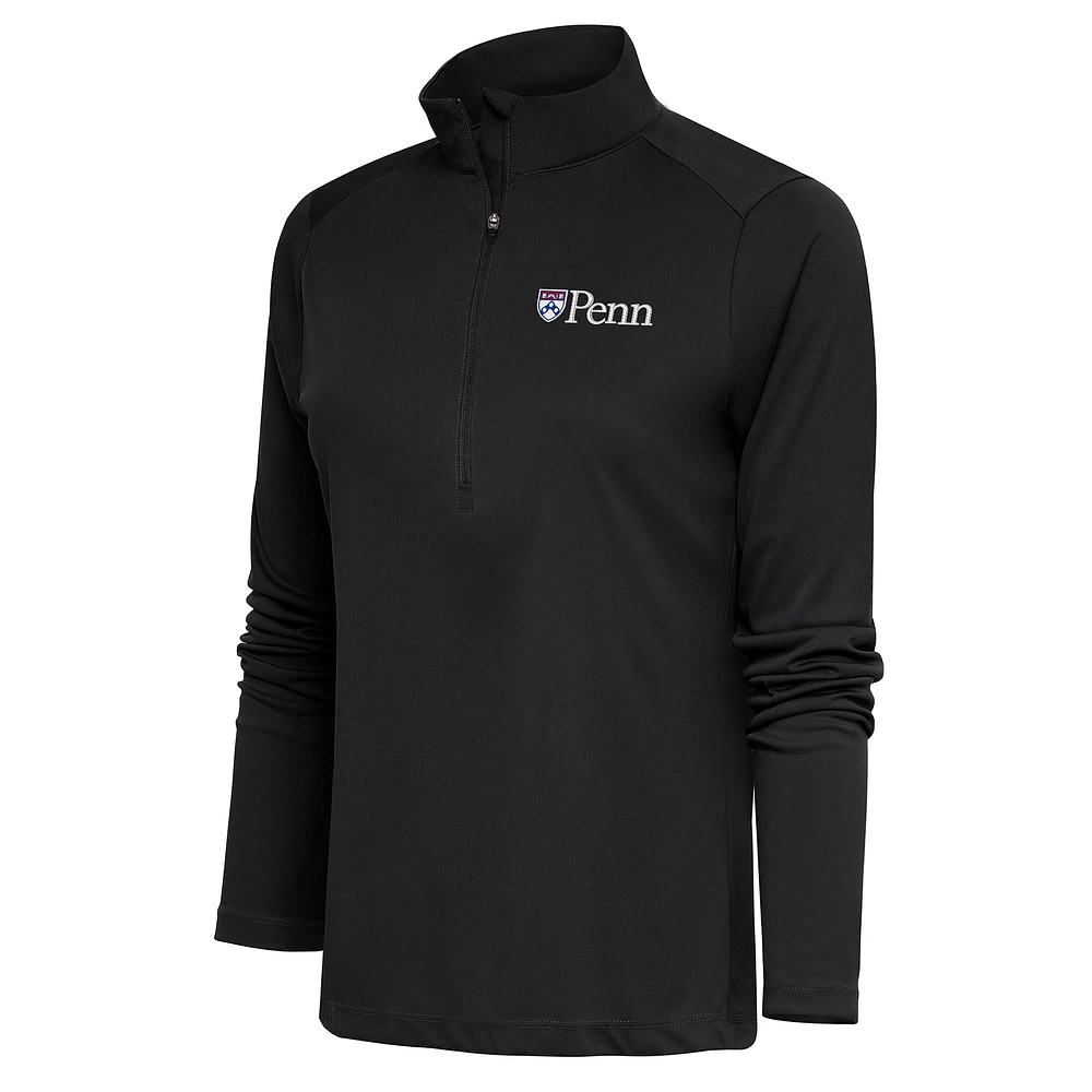 Women's Antigua Charcoal Pennsylvania Quakers Tribute Half-Zip Pullover Top