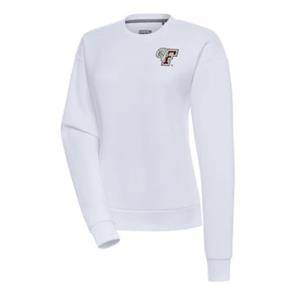 Women's Antigua White Fordham Rams Victory Crewneck Pullover Sweatshirt