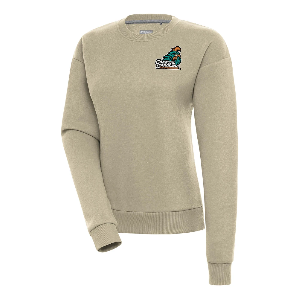 Women's Antigua Khaki Coastal Carolina Chanticleers Victory Crewneck Pullover Sweatshirt