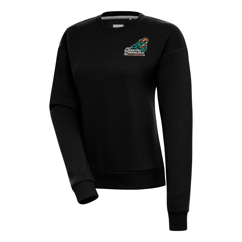 Women's Antigua Black Coastal Carolina Chanticleers Victory Crewneck Pullover Sweatshirt