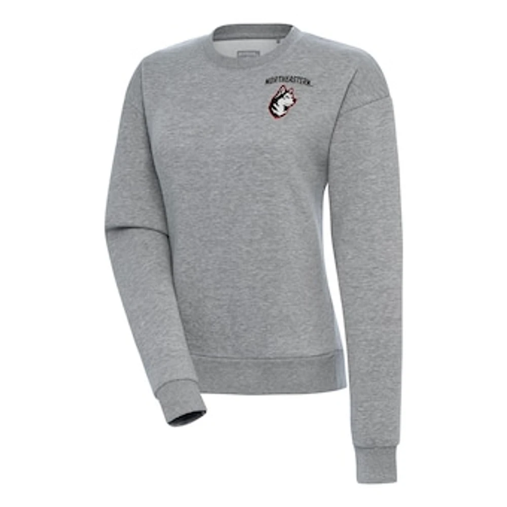 Women's Antigua Heather Gray Northeastern Huskies Victory Crewneck Pullover Sweatshirt