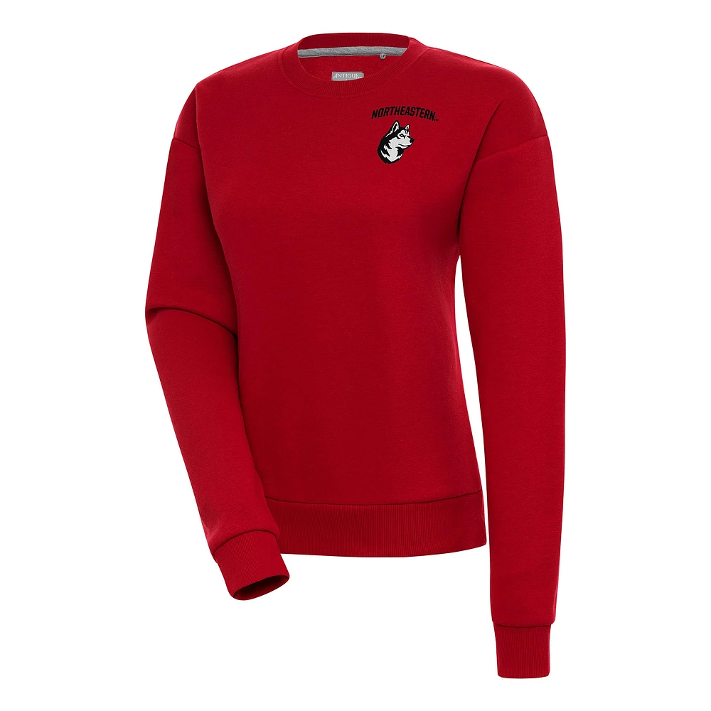 Women's Antigua Red Northeastern Huskies Victory Crewneck Pullover Sweatshirt
