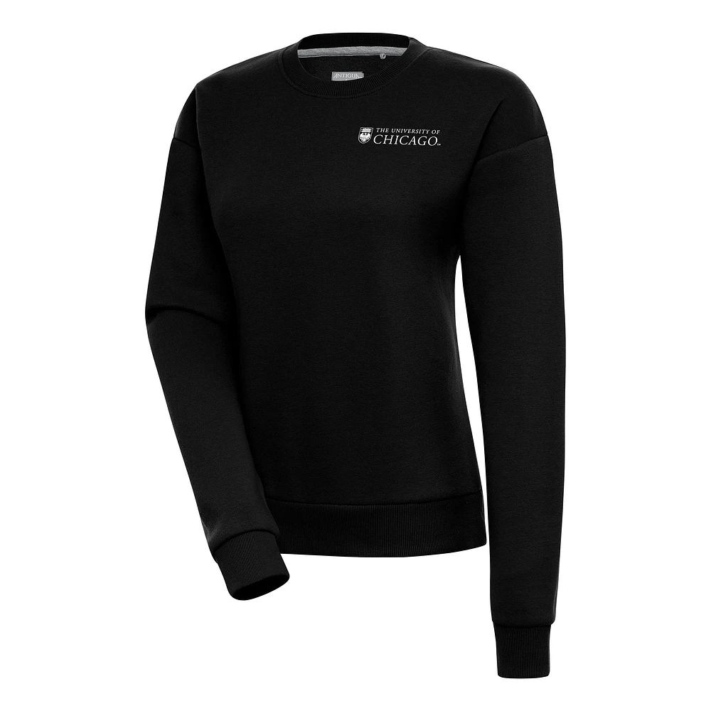 Women's Antigua Black UChicago Maroons Victory Crewneck Pullover Sweatshirt