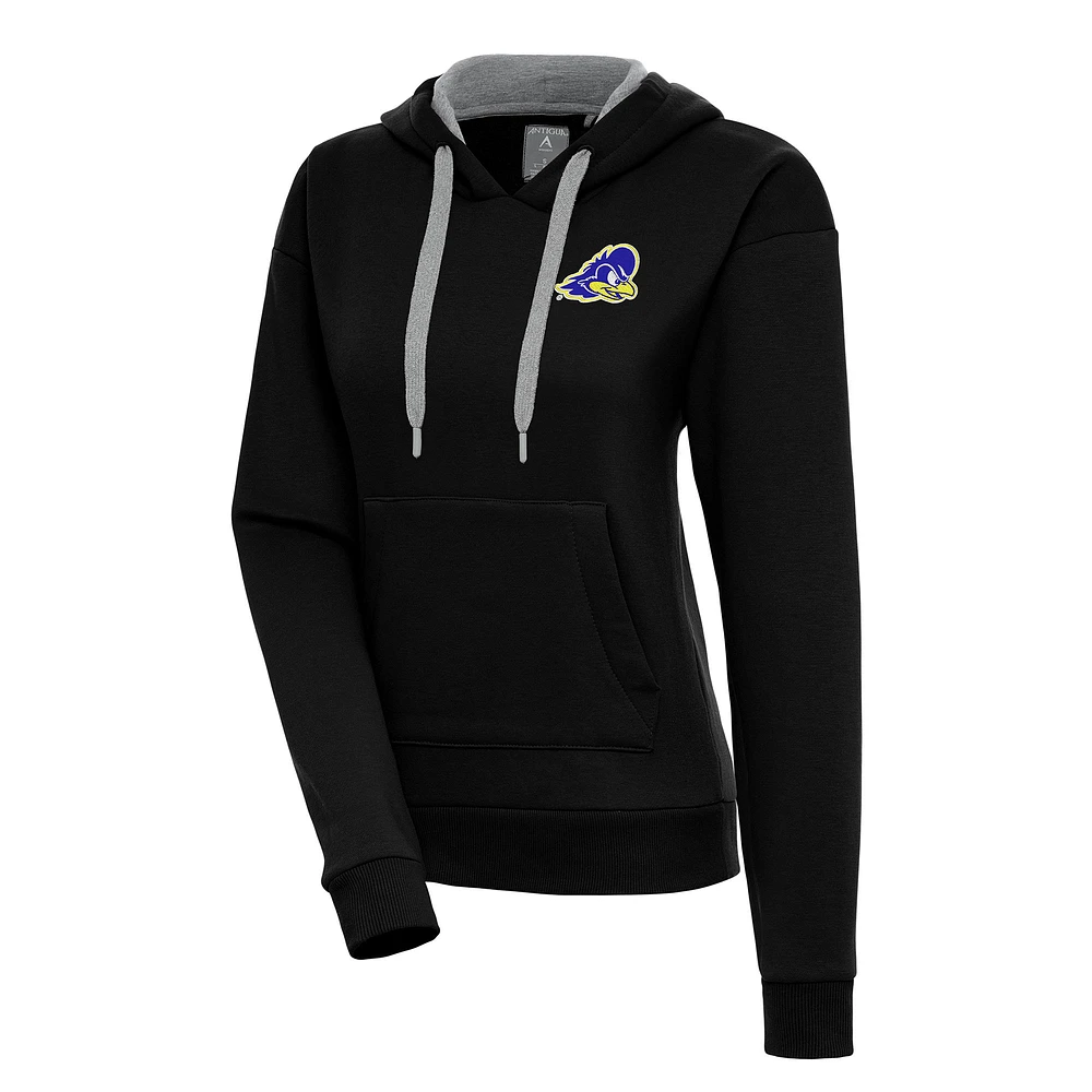 Women's Antigua Black Delaware Fightin' Blue Hens Victory Pullover Hoodie