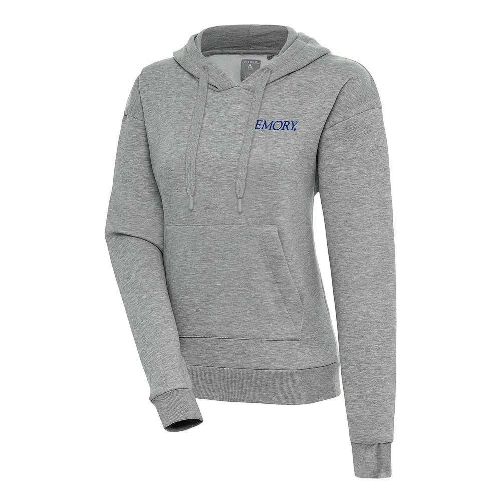 Women's Antigua Heather Gray Emory Eagles Victory Pullover Hoodie