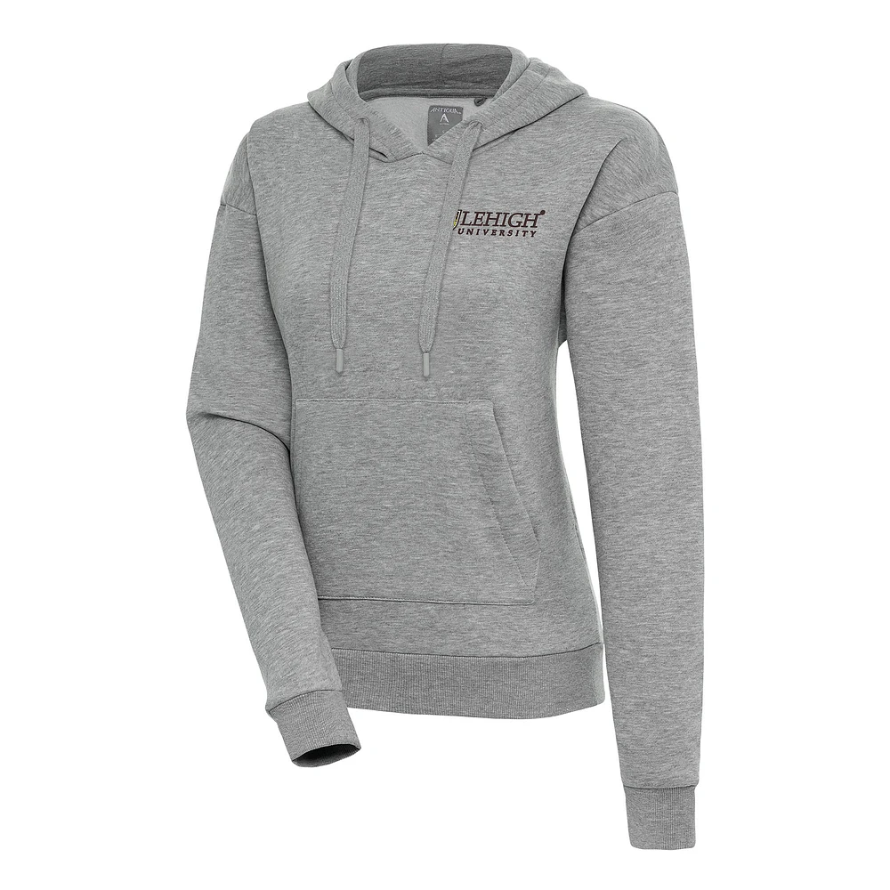 Women's Antigua Heather Gray Lehigh Mountain Hawks Victory Pullover Hoodie