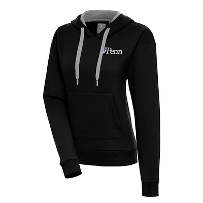 Women's Antigua Black Pennsylvania Quakers Victory Pullover Hoodie