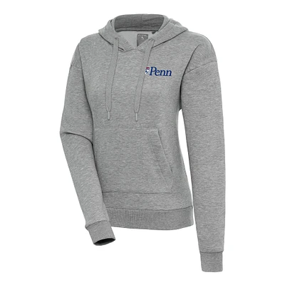 Women's Antigua Heather Gray Pennsylvania Quakers Victory Pullover Hoodie