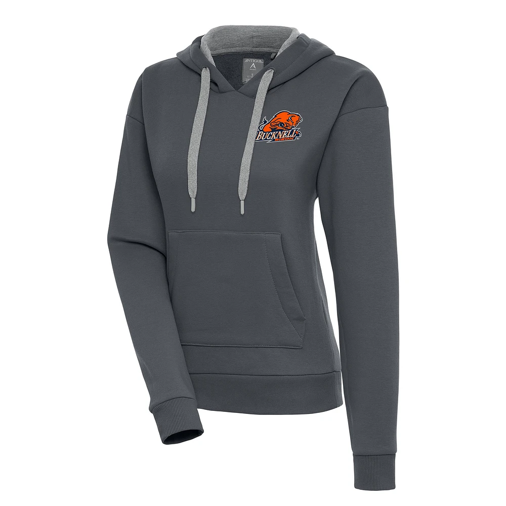 Women's Antigua Charcoal Bucknell Bison Victory Pullover Hoodie