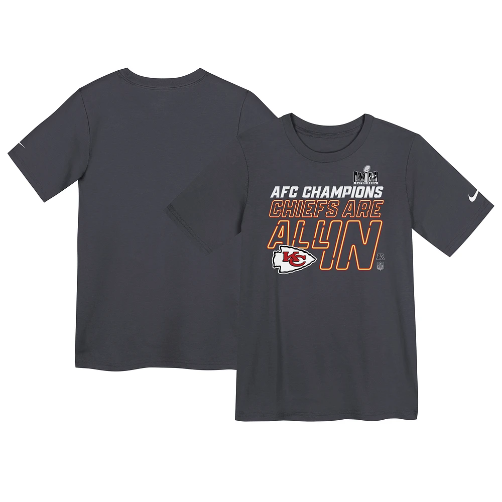 Preschool Nike Anthracite Kansas City Chiefs 2023 AFC Champions Locker Room Trophy Collection T-Shirt