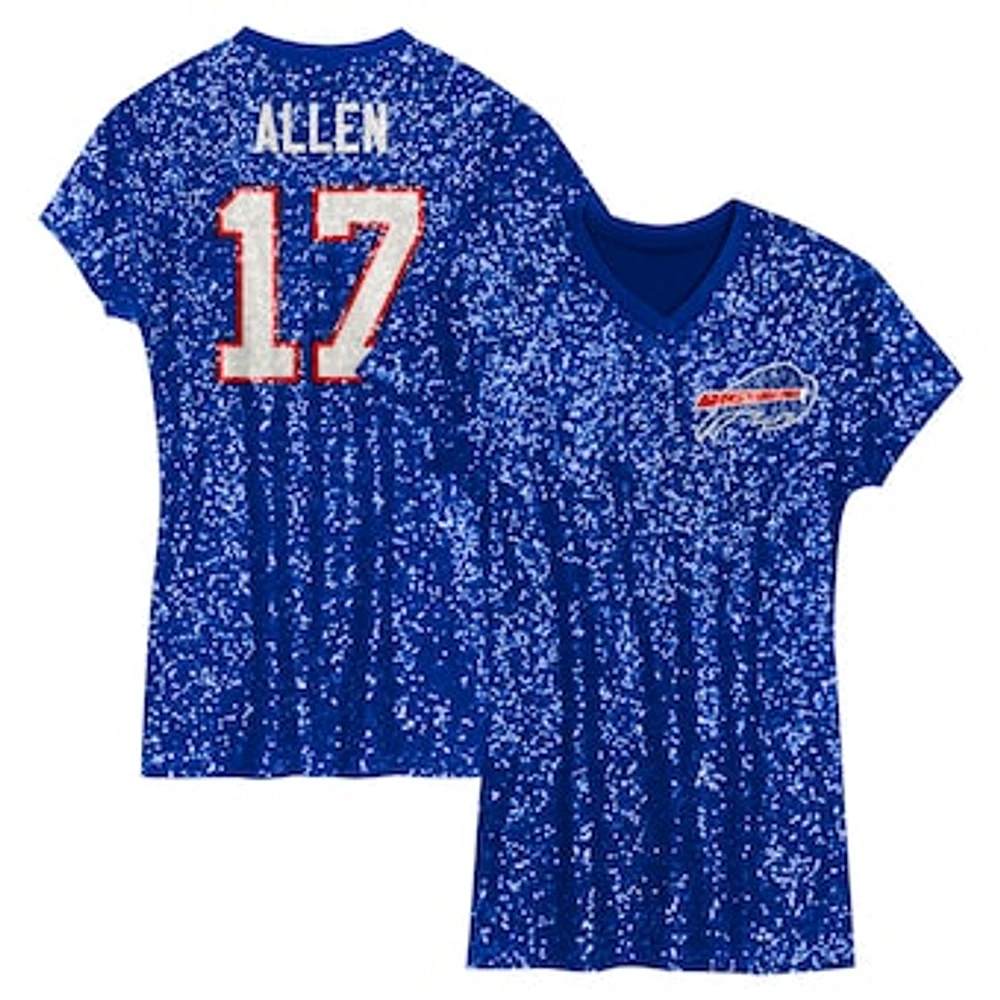 Girls Youth Josh Allen Royal Buffalo Bills Sequin Player Name & Number V-Neck Dress