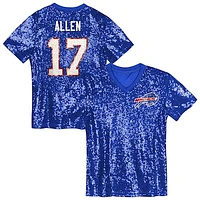 Girls Youth Josh Allen Royal Buffalo Bills Sequin V-Neck Fashion Jersey