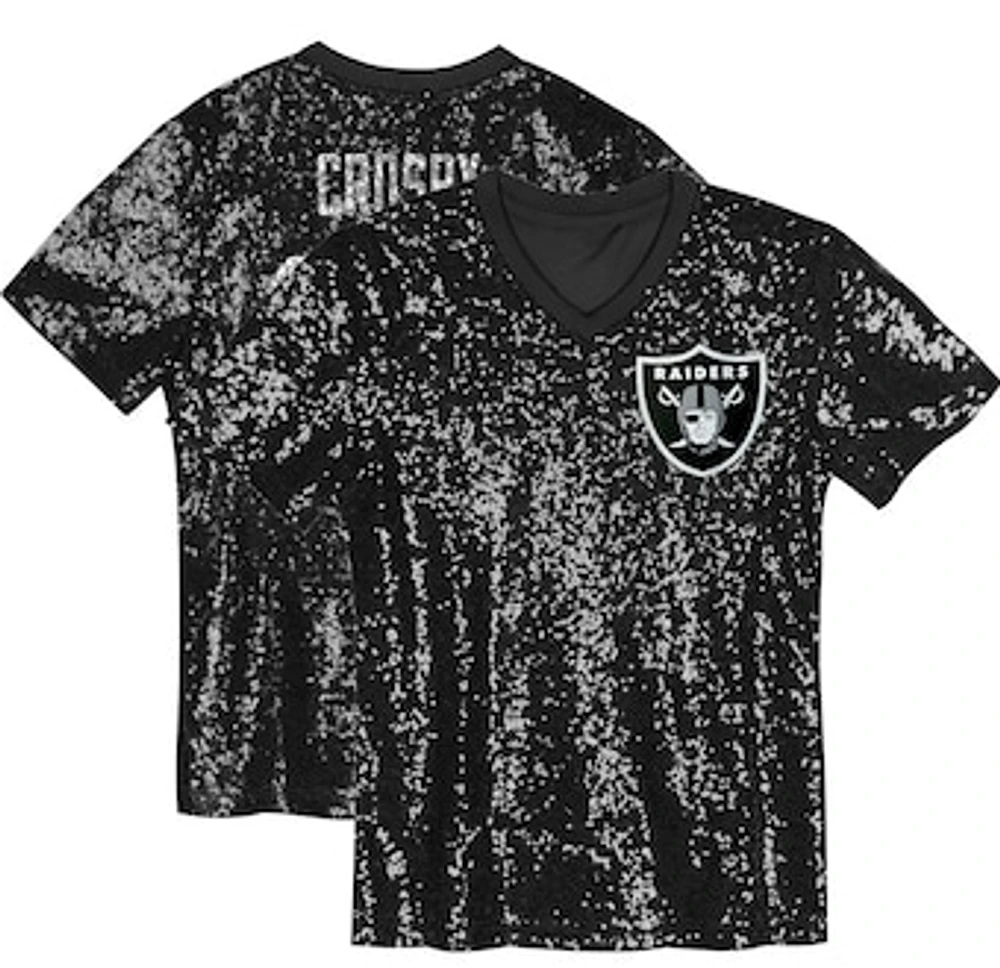 Girls Youth Maxx Crosby Black Las Vegas Raiders Sequin V-Neck Fashion Jersey