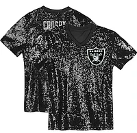Girls Youth Maxx Crosby Black Las Vegas Raiders Sequin V-Neck Fashion Jersey
