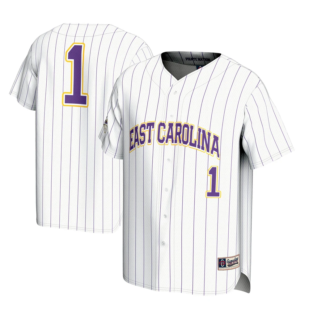 Men's GameDay Greats #1 White ECU Pirates Lightweight Baseball Jersey