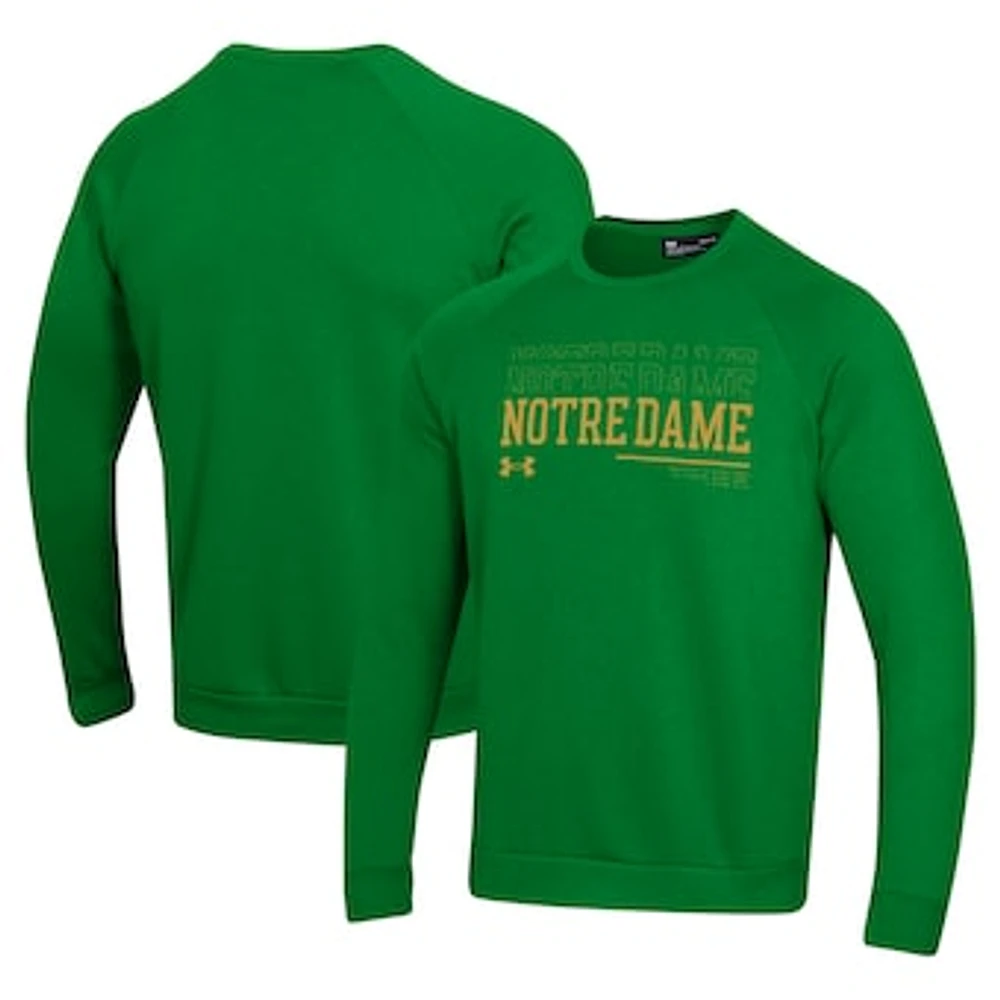 Men's Under Armour Green Notre Dame Fighting Irish 2024/25 Sideline Wordmark Rival Raglan Pullover Sweatshirt