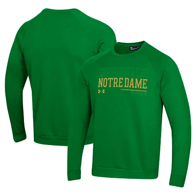 Men's Under Armour Green Notre Dame Fighting Irish 2024/25 Sideline Wordmark Rival Raglan Pullover Sweatshirt