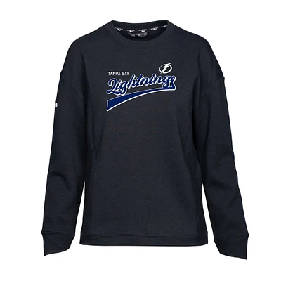 Women's Levelwear Black Tampa Bay Lightning Fiona Retro Script Pullover Sweatshirt