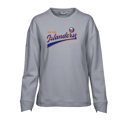 Women's Levelwear Gray New York Islanders Fiona Retro Script Pullover Sweatshirt