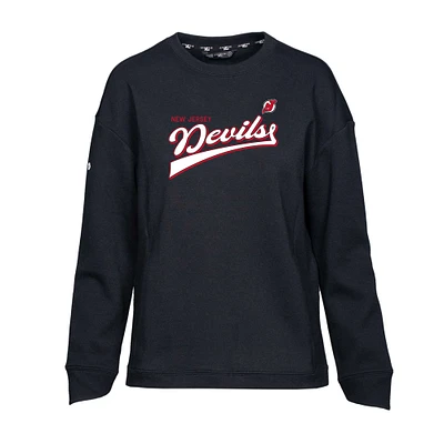 Women's Levelwear Black New Jersey Devils Fiona Retro Script Pullover Sweatshirt