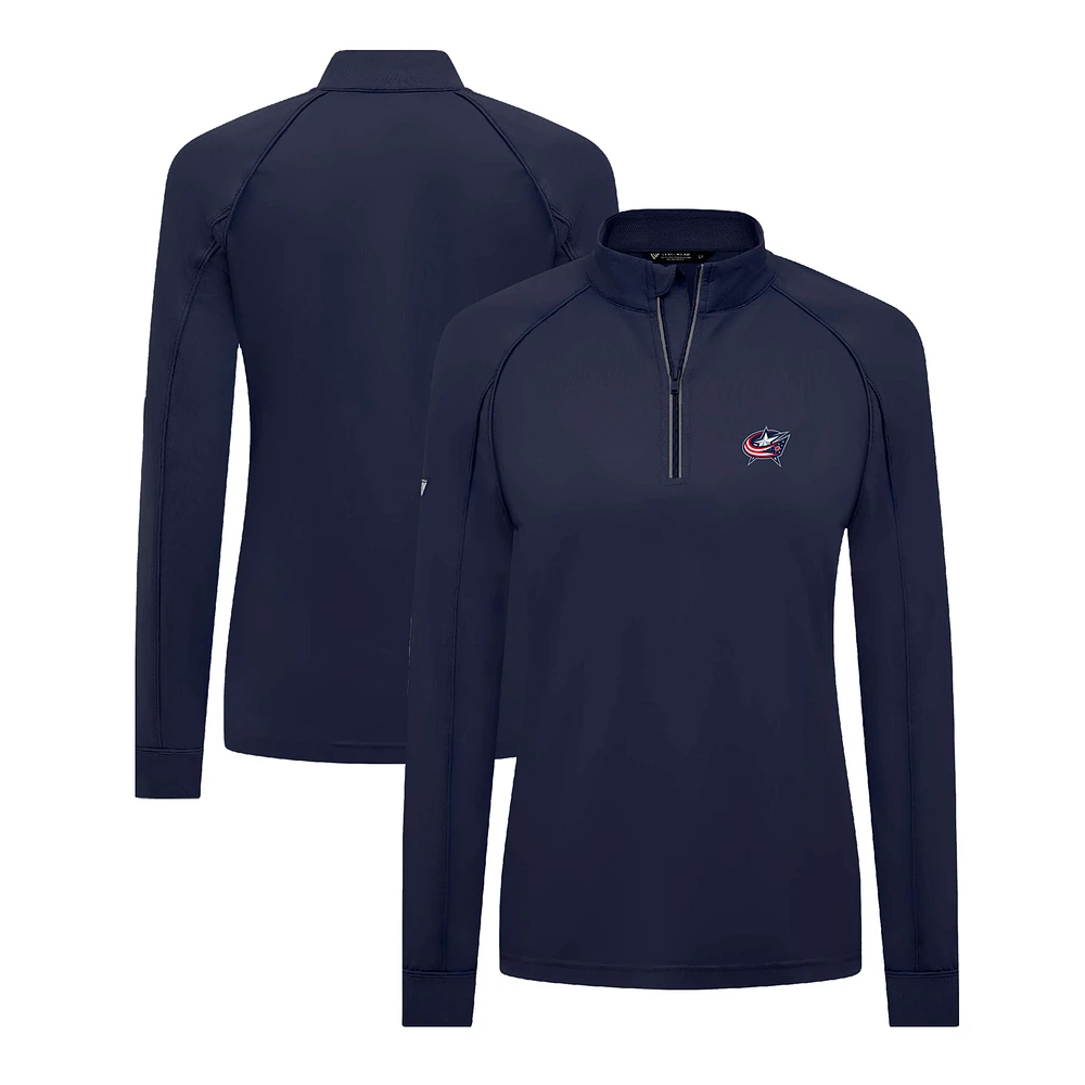 Women's Levelwear Navy Columbus Blue Jackets Kinetic Insignia Core Quarter-Zip Pullover Top