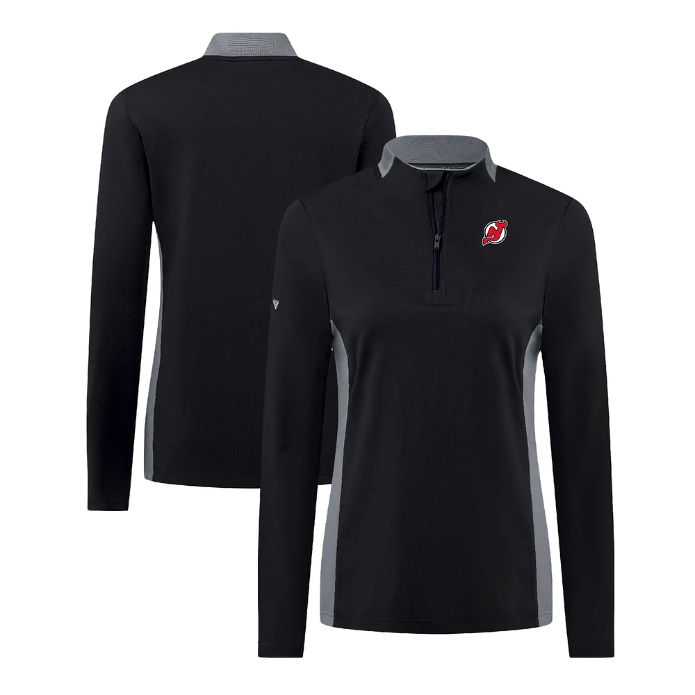 Women's Levelwear Black New Jersey Devils Moxie Insignia Core Quarter-Zip Pullover Top