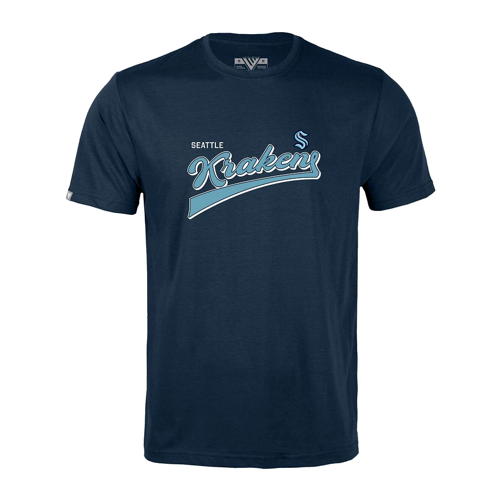 Men's Levelwear Deep Sea Blue Seattle Kraken Richmond Retro Script T-Shirt
