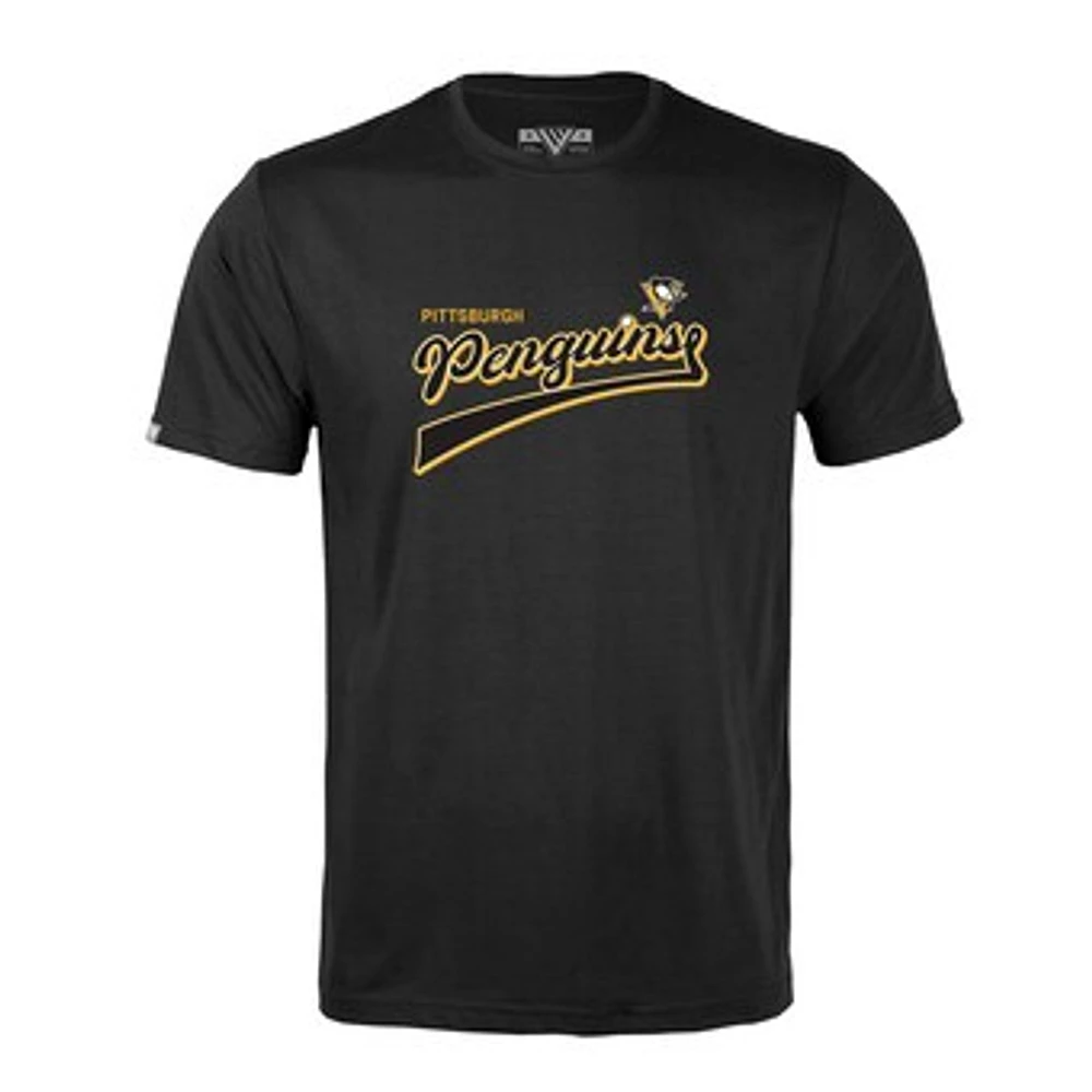 Men's Levelwear Black Pittsburgh Penguins Richmond Retro Script T-Shirt