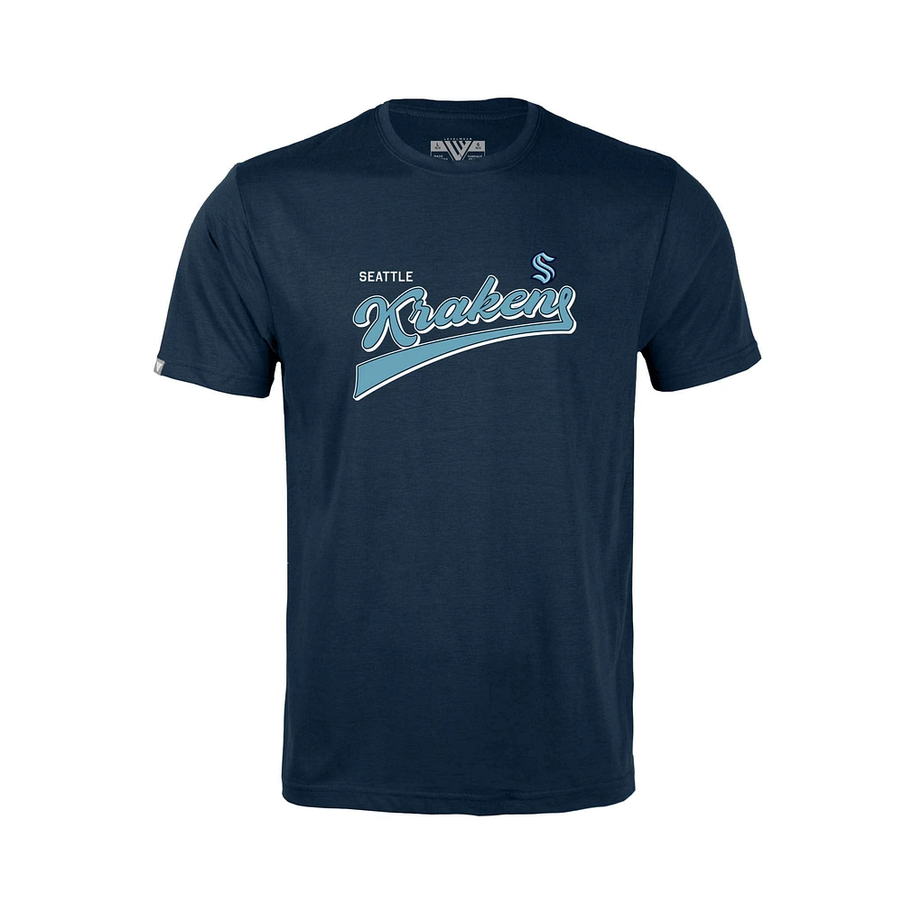 Youth Levelwear Deep Sea Blue Seattle Kraken Little Richmond Retro Script T-Shirt