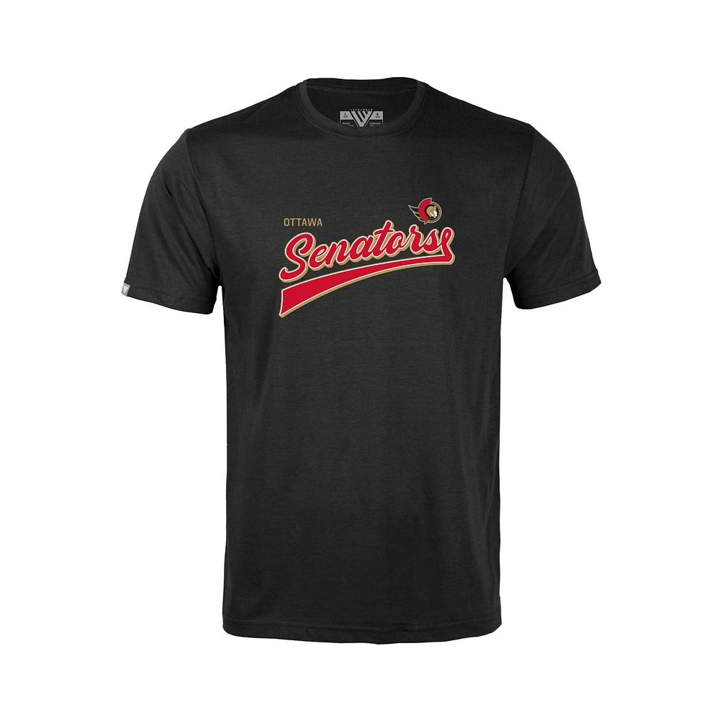 Youth Levelwear Black Ottawa Senators Little Richmond Retro Script T-Shirt