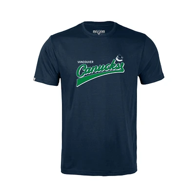 Youth Levelwear Navy Vancouver Canucks Little Richmond Retro Script T-Shirt