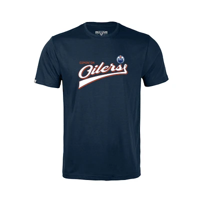 Youth Levelwear Navy Edmonton Oilers Little Richmond Retro Script T-Shirt