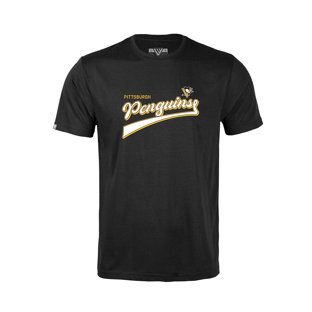 Youth Levelwear Black Pittsburgh Penguins Little Richmond Retro Script T-Shirt