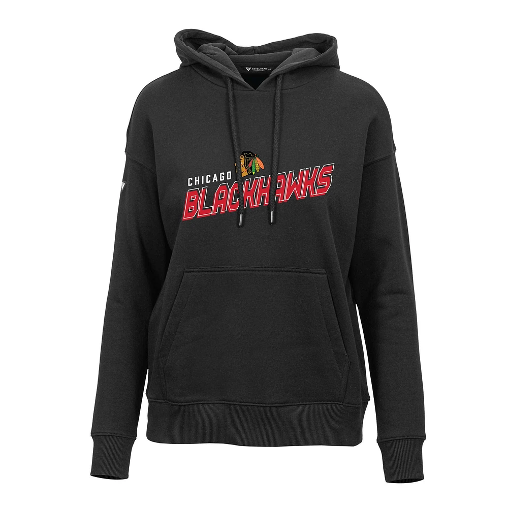 Women's Levelwear Black Chicago Blackhawks Adorn Premier 2.0 Fleece Pullover Hoodie