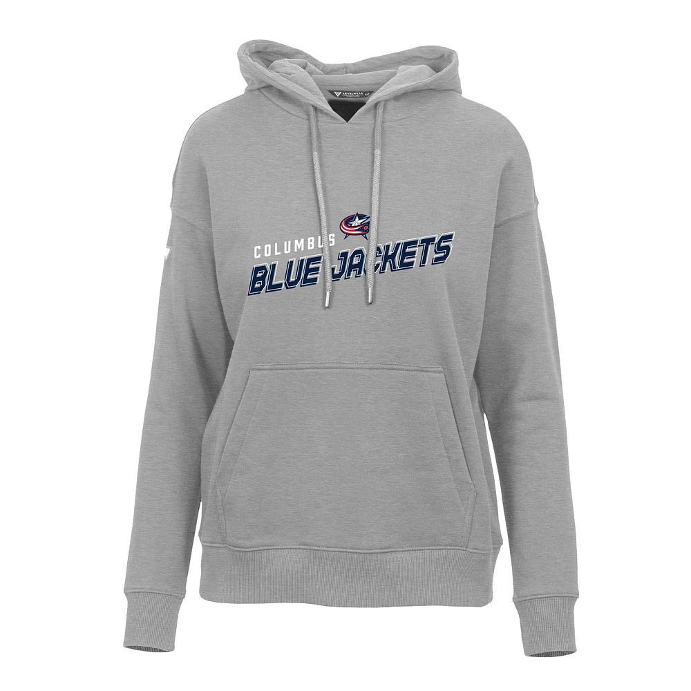 Women's Levelwear Gray Columbus Blue Jackets Adorn Premier 2.0 Fleece Pullover Hoodie