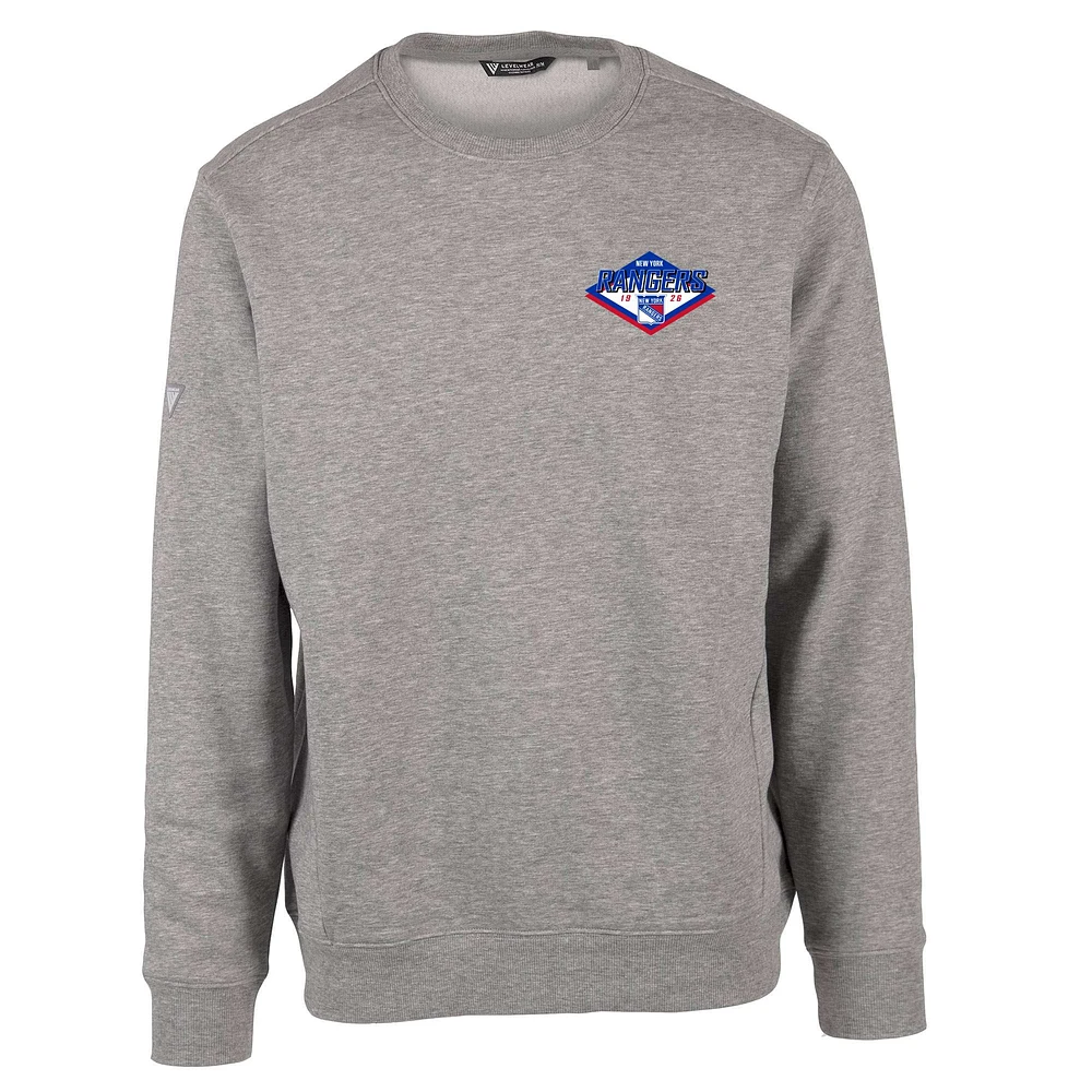 Men's Levelwear Heather Gray New York Rangers Zane Club Patch 2.0 Pullover Sweatshirt