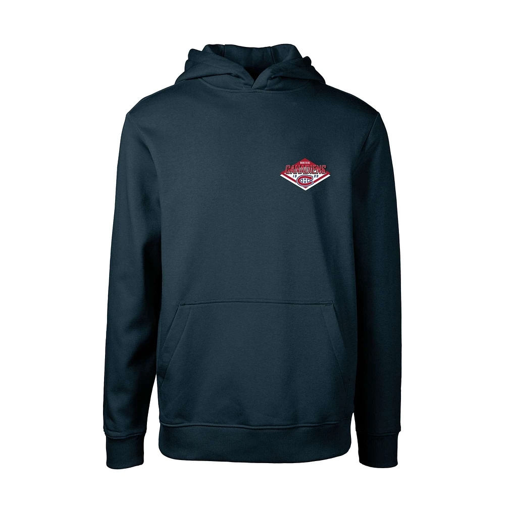 Youth Levelwear Navy Montreal Canadiens Podium Club Patch 2.0 Fleece Pullover Hoodie