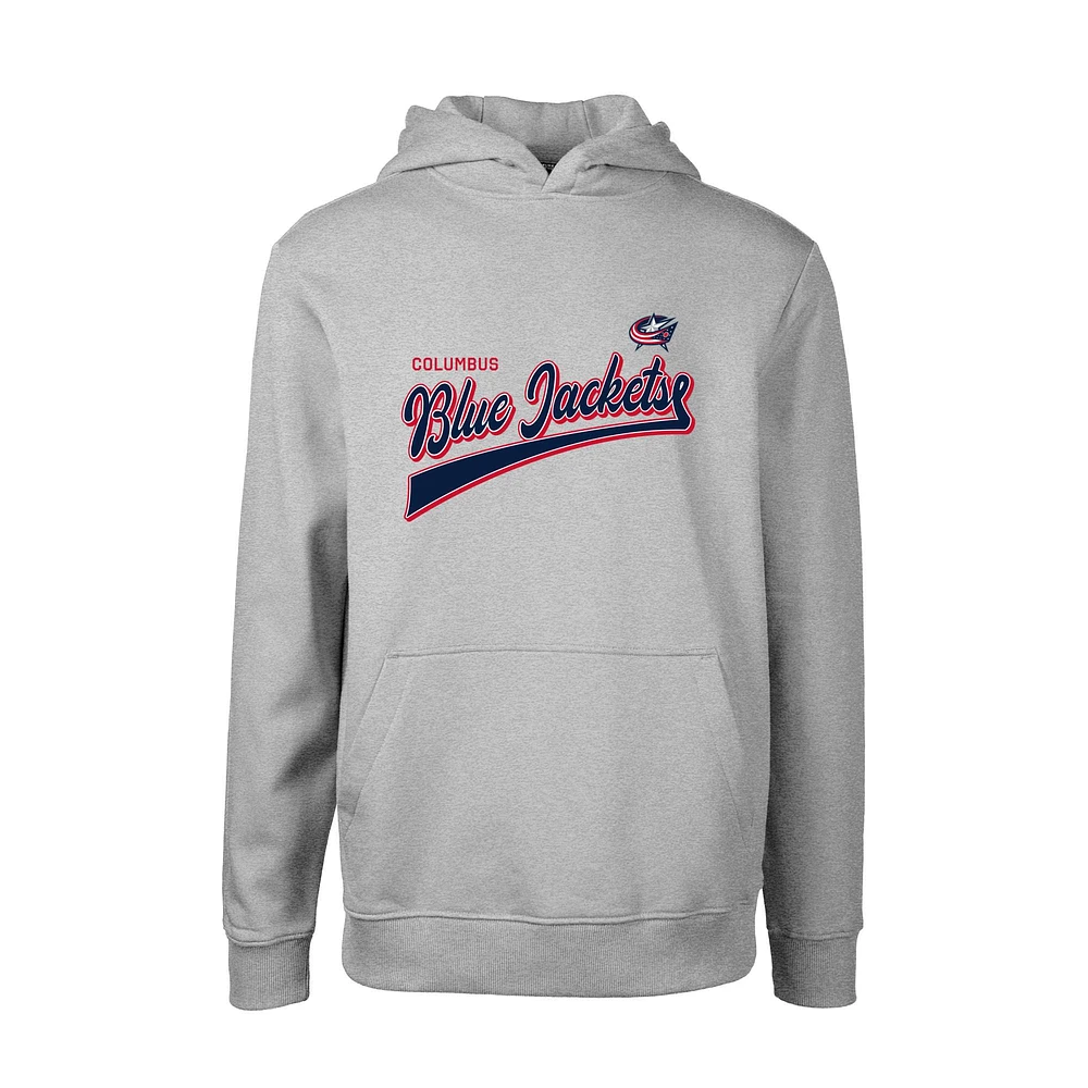 Youth Levelwear Gray Columbus Blue Jackets Podium Retro Script Fleece Pullover Hoodie