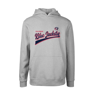Youth Levelwear Gray Columbus Blue Jackets Podium Retro Script Fleece Pullover Hoodie