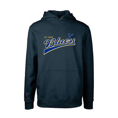 Youth Levelwear Navy St. Louis Blues Podium Retro Script Fleece Pullover Hoodie
