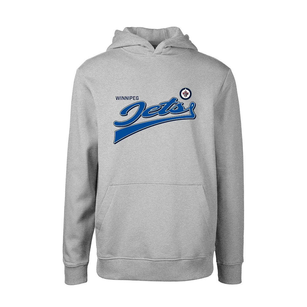 Youth Levelwear Gray Winnipeg Jets Podium Retro Script Fleece Pullover Hoodie