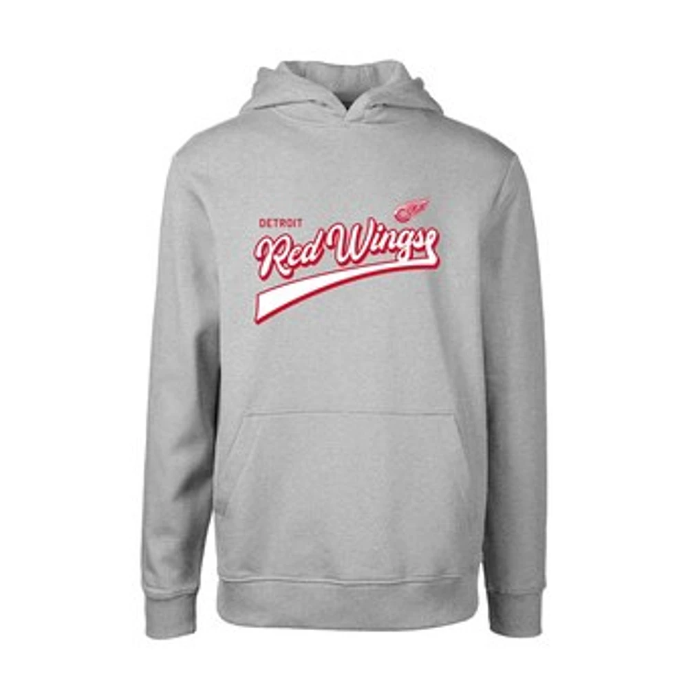 Youth Levelwear Gray Detroit Red Wings Podium Retro Script Fleece Pullover Hoodie