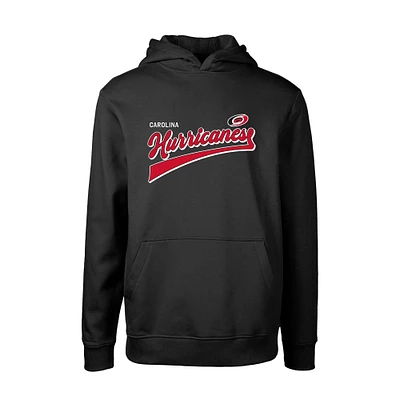 Youth Levelwear Black Carolina Hurricanes Podium Retro Script Fleece Pullover Hoodie