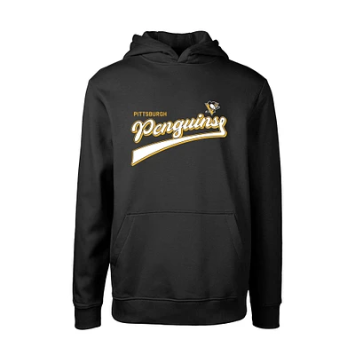 Youth Levelwear Black Pittsburgh Penguins Podium Retro Script Fleece Pullover Hoodie