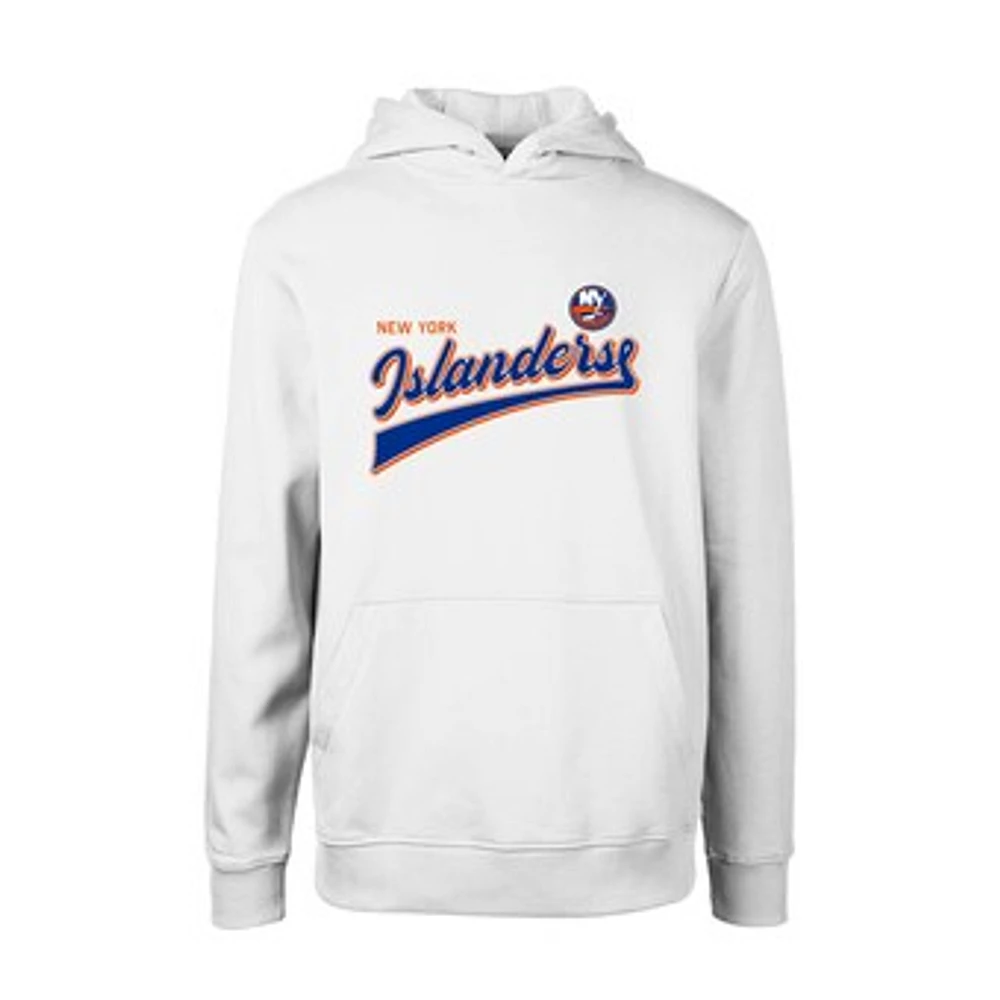 Youth Levelwear White New York Islanders Podium Retro Script Fleece Pullover Hoodie