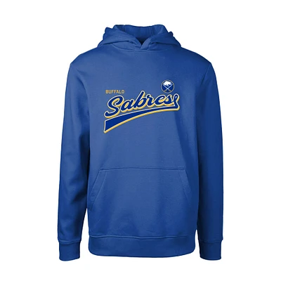 Youth Levelwear Royal Buffalo Sabres Podium Retro Script Fleece Pullover Hoodie